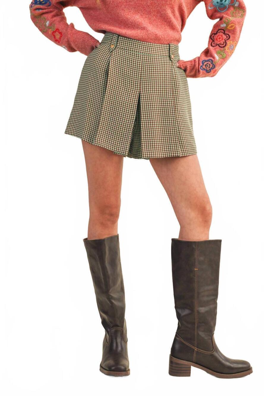 NEW &MERCI charlotte high waisted skort in brown houndstooth